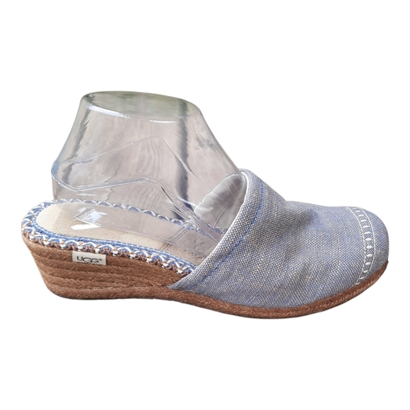 NWT UGG Australia Palma Blue Canvas Wedge Espadrille Sherpa Lined Size 11 - Picture 1 of 13